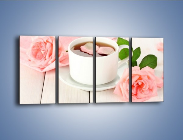 Obraz na płótnie – Herbata wśród róż – czteroczęściowy JN369W1