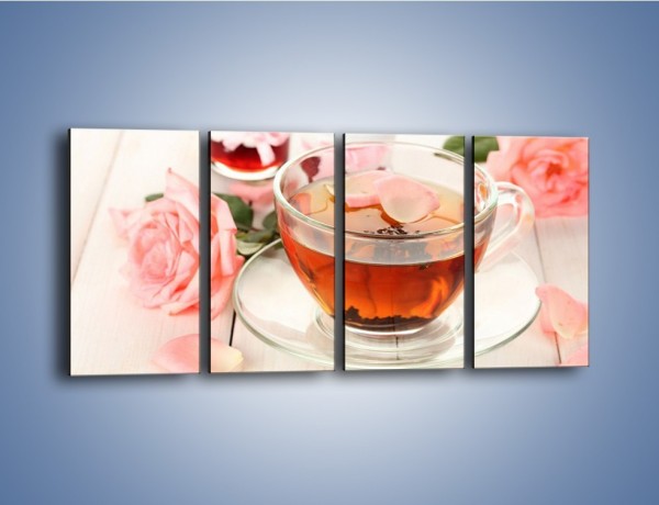 Obraz na płótnie – Herbata z płatkami róż – czteroczęściowy JN370W1