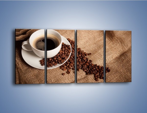 Obraz na płótnie – Kawa na białym spodku – czteroczęściowy JN430W1