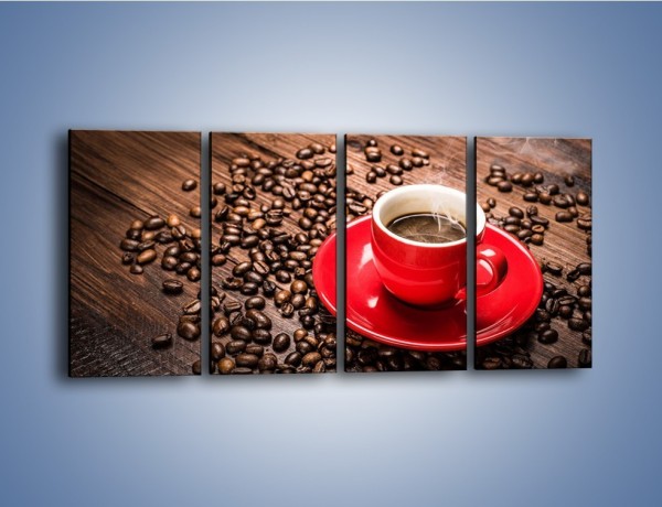 Obraz na płótnie – Kawa w czerwonej filiżance – czteroczęściowy JN441W1
