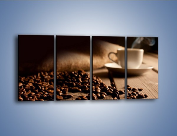 Obraz na płótnie – Ziarna kawy na drewnianym stole – czteroczęściowy JN457W1