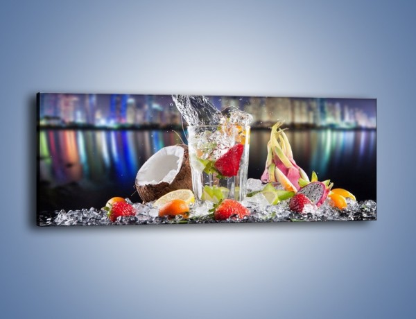 Obraz na płótnie – Tańczące owoce w szklance – jednoczęściowy panoramiczny JN472
