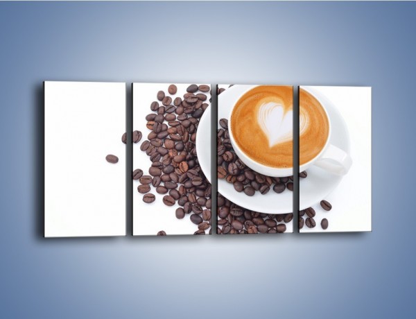 Obraz na płótnie – Miłość i kawa na białym tle – czteroczęściowy JN633W1