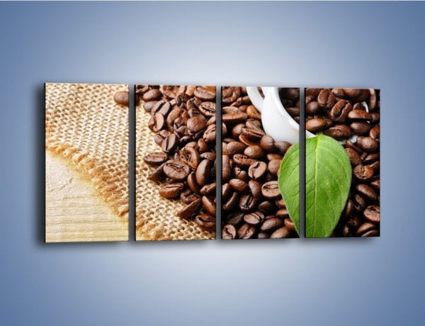Obraz na płótnie – Liść na kawie – czteroczęściowy JN688W1