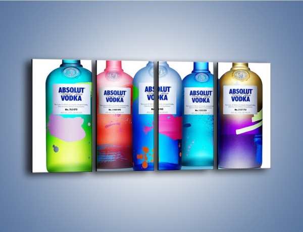 Obraz na płótnie – Kolorowe butelki absolut – czteroczęściowy JN749W1