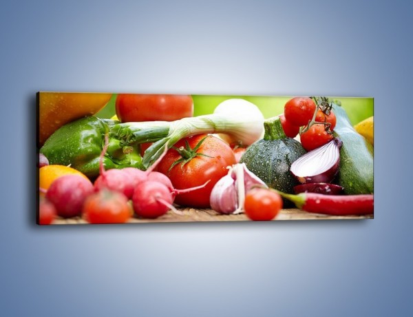 Obraz na płótnie – Warzywne kombinacje na stole – jednoczęściowy panoramiczny JN481