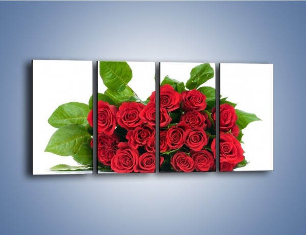 Obraz na płótnie – Idealna wiązanka czerwonych róż – czteroczęściowy K018W1