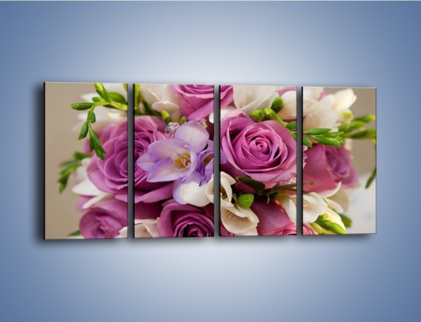 Obraz na płótnie – Piękna wiązanka z lila róż – czteroczęściowy K034W1