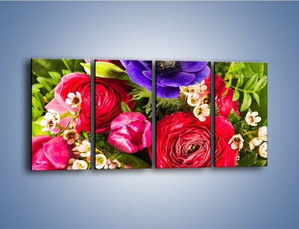 Obraz na płótnie – Wiązanka z kolorowych ogrodowych kwiatów – czteroczęściowy K035W1