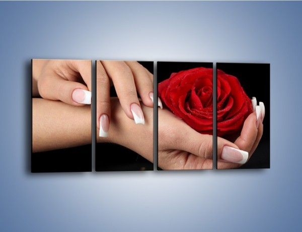 Obraz na płótnie – Czerwona róża w dłoni – czteroczęściowy K037W1