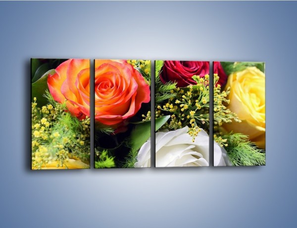 Obraz na płótnie – Róże z polnymi dodatkami – czteroczęściowy K061W1