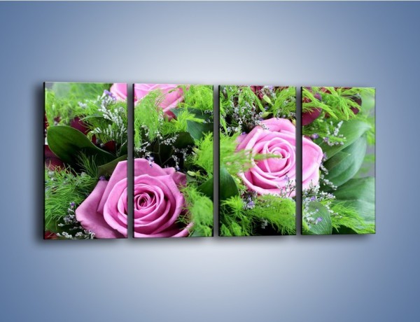 Obraz na płótnie – Bukiet róż wypełniony trawką – czteroczęściowy K068W1