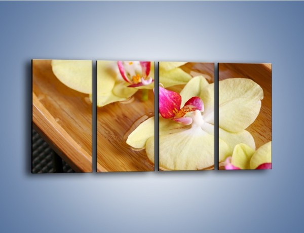 Obraz na płótnie – Drewniana łódeczka z kwiatami – czteroczęściowy K1024W1