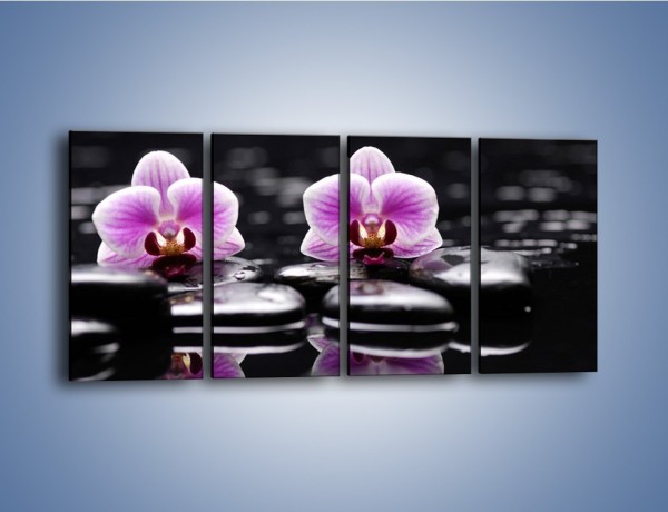 Obraz na płótnie – Duet kwiatowy i czarna woda – czteroczęściowy K1029W1