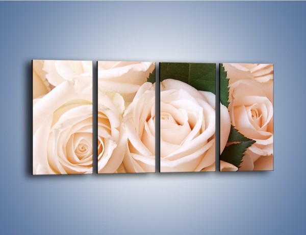 Obraz na płótnie – Liść wśród bezowych róż – czteroczęściowy K104W1
