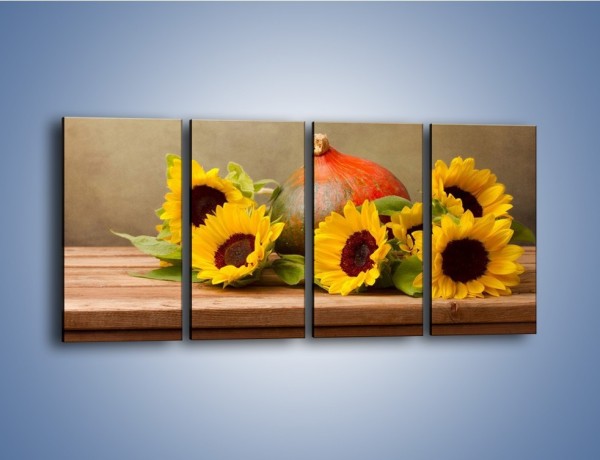 Obraz na płótnie – Słoneczniki w jesiennym klimacie – czteroczęściowy K418W1