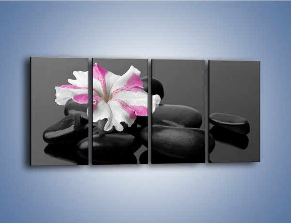 Obraz na płótnie – Czarna tafla z kwiatem – czteroczęściowy K520W1
