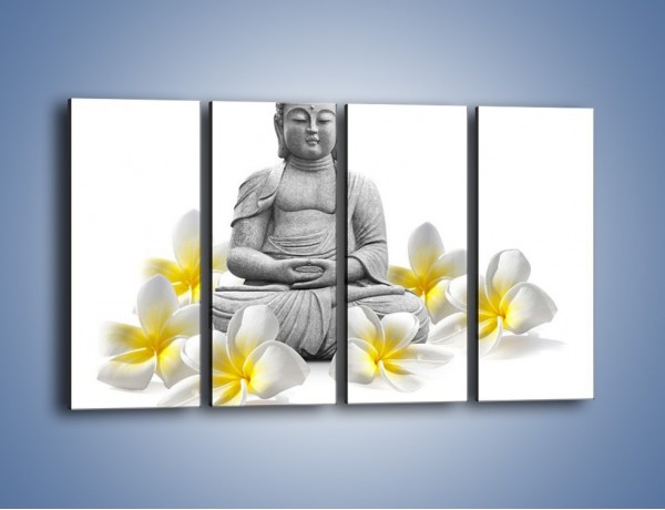 Obraz na płótnie – Budda w białych kwiatach – czteroczęściowy K599W1