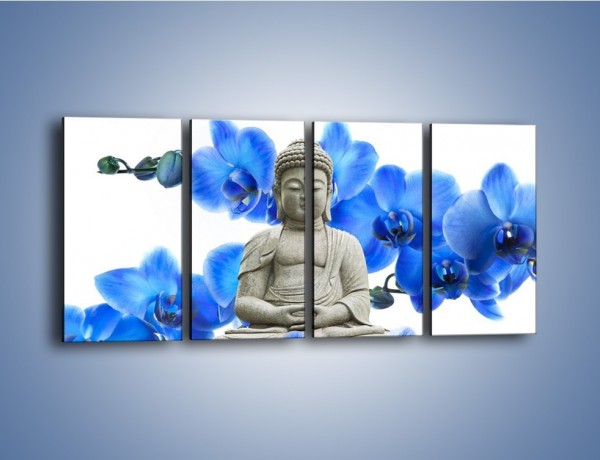 Obraz na płótnie – Niebieskie storczyki lubią buddę – czteroczęściowy K600W1