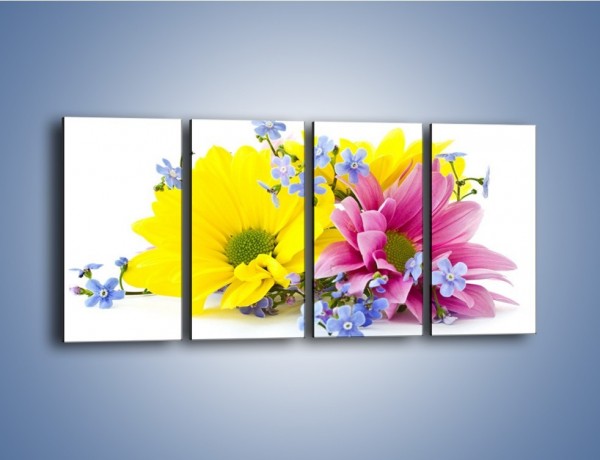 Obraz na płótnie – Niezapominajki wśród kwiatów – czteroczęściowy K604W1