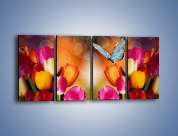 Obraz na płótnie – Motyl wśród tulipanów – czteroczęściowy K635W1