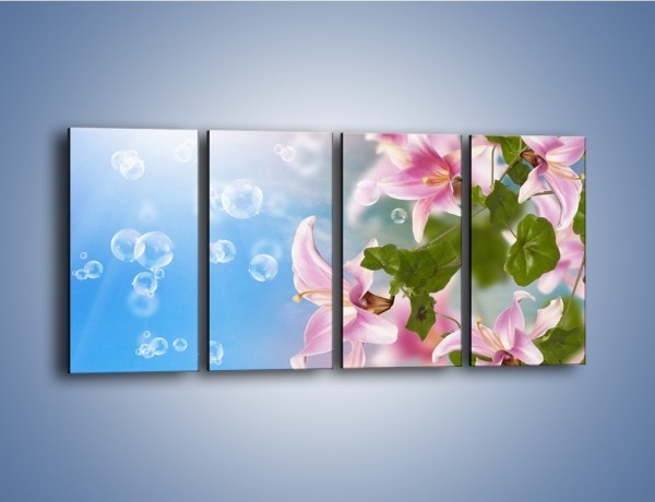 Obraz na płótnie – Mydlane bańki nad kwiatami – czteroczęściowy K669W1