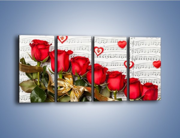 Obraz na płótnie – Miłosne melodie wśród róż – czteroczęściowy K717W1