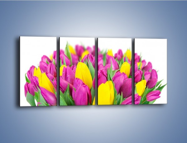 Obraz na płótnie – Bukiet fioletowo-żółtych tulipanów – czteroczęściowy K778W1