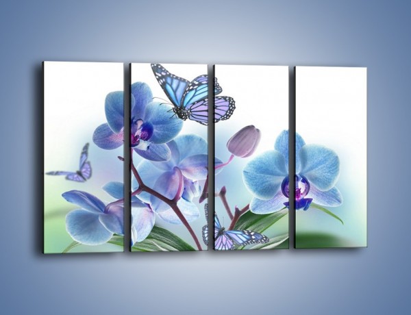 Obraz na płótnie – Niebieskie motyle jak niebieskie kwiaty – czteroczęściowy K784W1