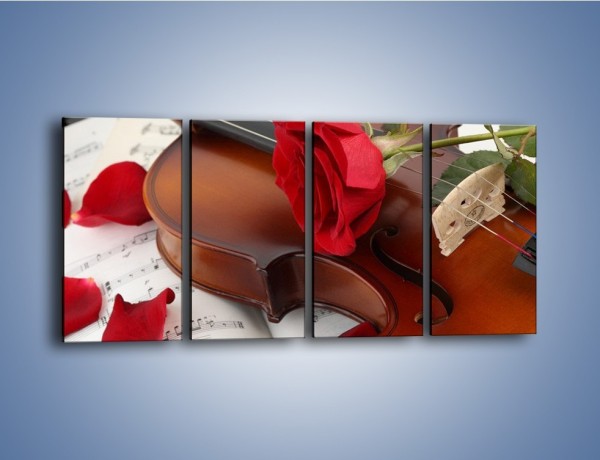 Obraz na płótnie – Instrument muzyka i kwiaty – czteroczęściowy K900W1