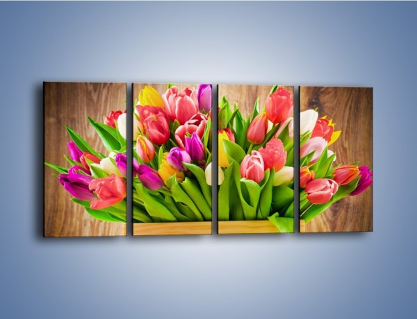 Obraz na płótnie – Skrzynia w tulipanach – czteroczęściowy K955W1