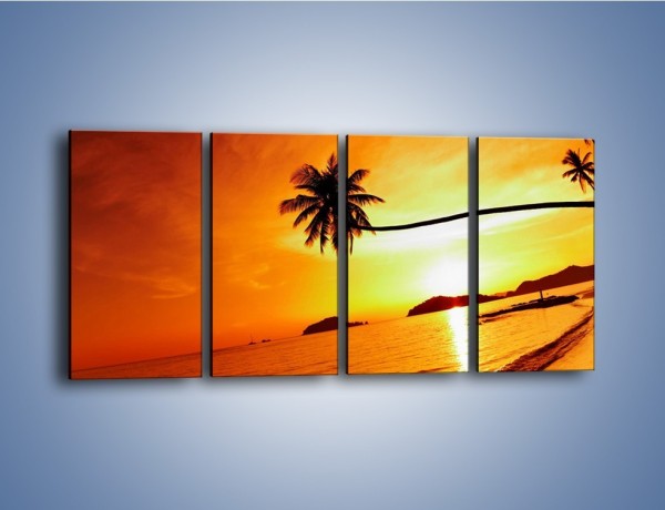 Obraz na płótnie – Palma o zachodzie słońca – czteroczęściowy KN1077W1