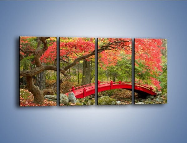 Obraz na płótnie – Czerwony most czy czerwone drzewo – czteroczęściowy KN1122AW1