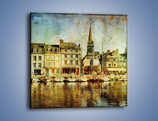 Obraz na płótnie – Łódki nad brzegiem miasteczka w stylu vintage – jednoczęściowy kwadratowy AM108