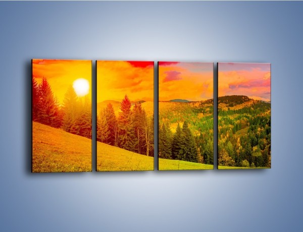 Obraz na płótnie – Zachód słońca za drzewami – czteroczęściowy KN150W1