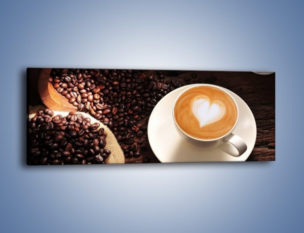 Obraz na płótnie – Kawa z białym sercem – jednoczęściowy panoramiczny JN546
