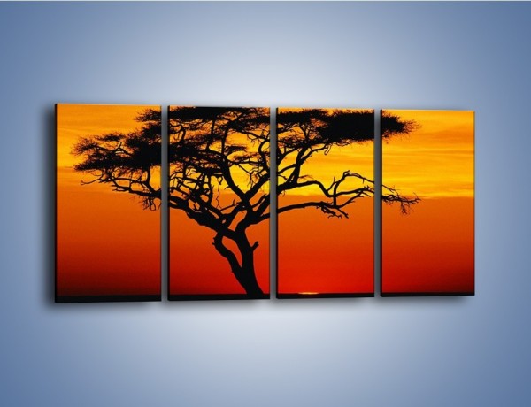 Obraz na płótnie – Zachód słońca i drzewo – czteroczęściowy KN307W1