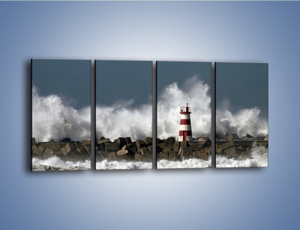 Obraz na płótnie – Latarnia morska w sztormie – czteroczęściowy KN626W1