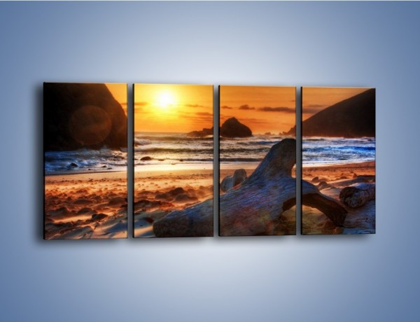 Obraz na płótnie – Urok plaży o zachodzie słońca – czteroczęściowy KN757W1