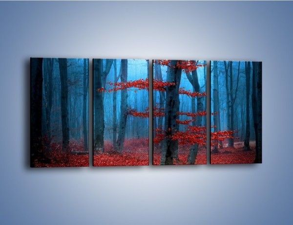 Obraz na płótnie – Czerwień w lesie – czteroczęściowy KN897W1