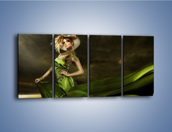 Obraz na płótnie – Kobieta ubrana w zieleń – czteroczęściowy L098W1