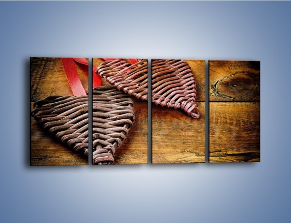 Obraz na płótnie – Plecione serca na drewnie – czteroczęściowy O151W1