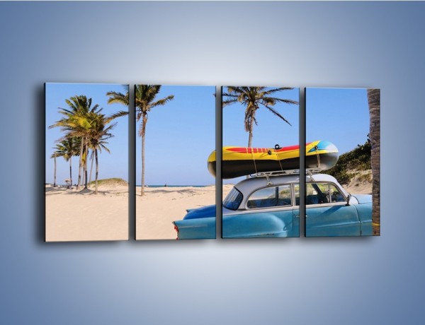 Obraz na płótnie – Zabytkowy samochód na kubańskiej plaży – czteroczęściowy TM021W1