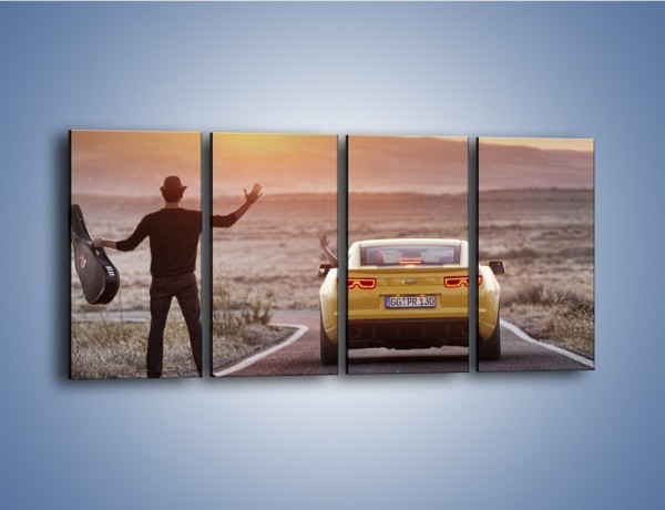Obraz na płótnie – Chevrolet Camaro na pustynnej drodze – czteroczęściowy TM080W1