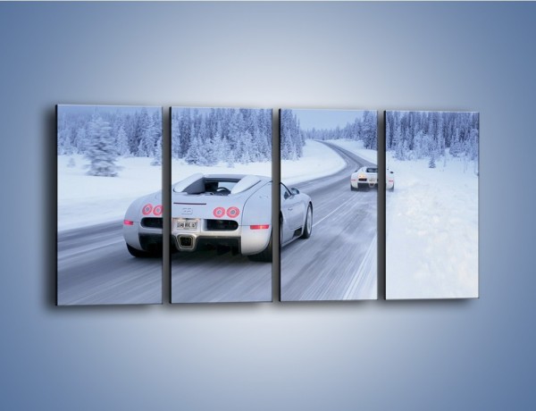 Obraz na płótnie – Bugatti Veyron w śniegu – czteroczęściowy TM134W1