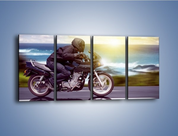 Obraz na płótnie – Jazda motocyklem o wschodzie słońca – czteroczęściowy TM147W1