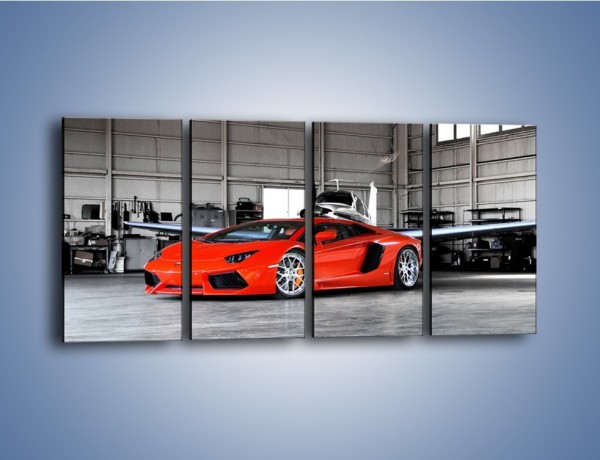 Obraz na płótnie – Lamborghini Aventador w hangarze – czteroczęściowy TM191W1
