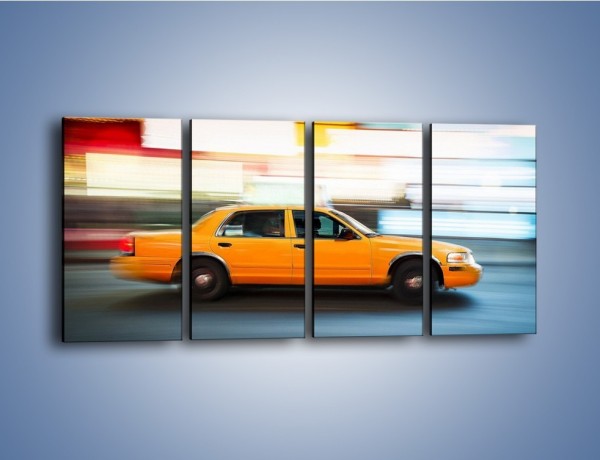 Obraz na płótnie – Żółta taksówka w ruchu – czteroczęściowy TM221W1