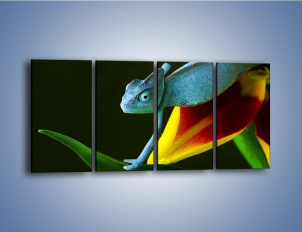 Obraz na płótnie – Liść w łapce kameleona – czteroczęściowy Z005W1