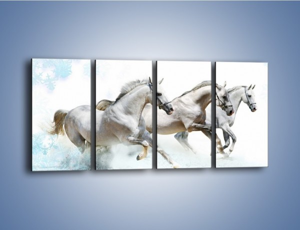 Obraz na płótnie – Końskie trio w zimowym pędzie – czteroczęściowy Z063W1